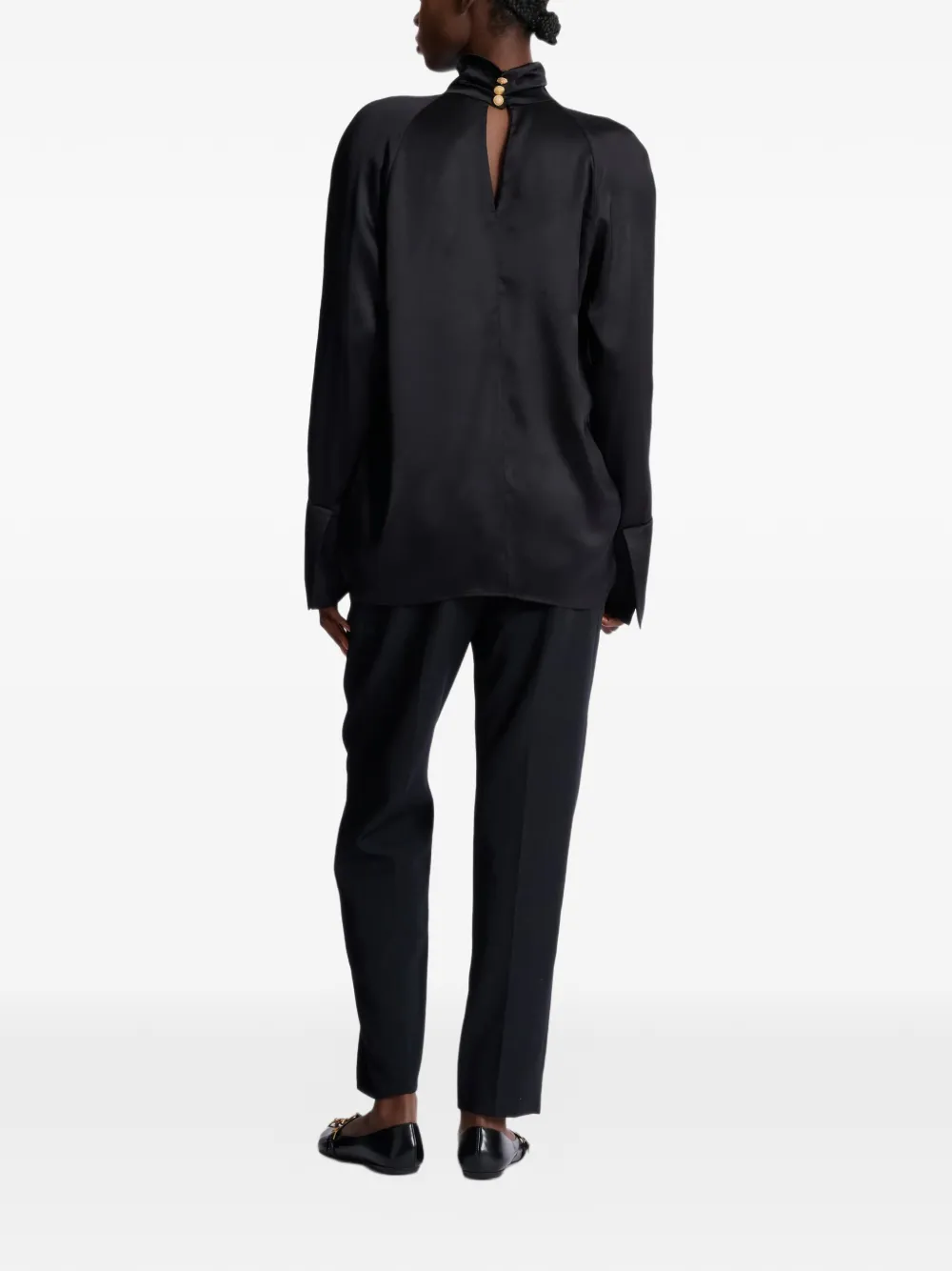  Balmain Draped Silk Blouse - Black 