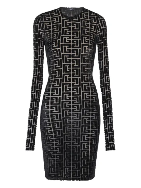 Balmain monogram-pattern velvet dress