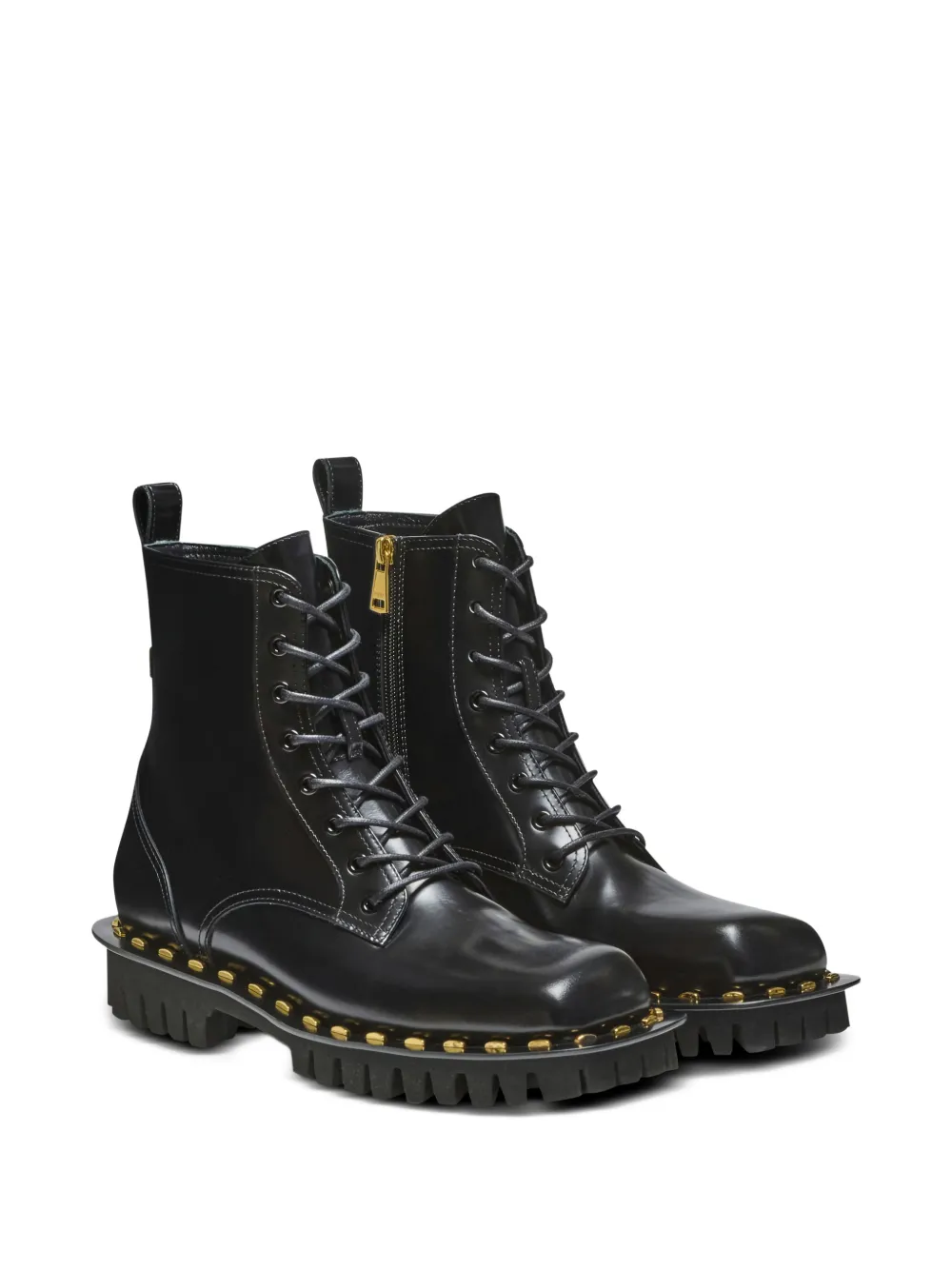 Balmain Glanzende combat boots Zwart