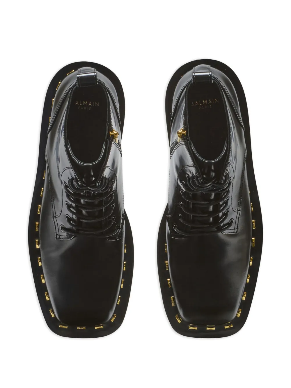 Balmain Glanzende combat boots Zwart
