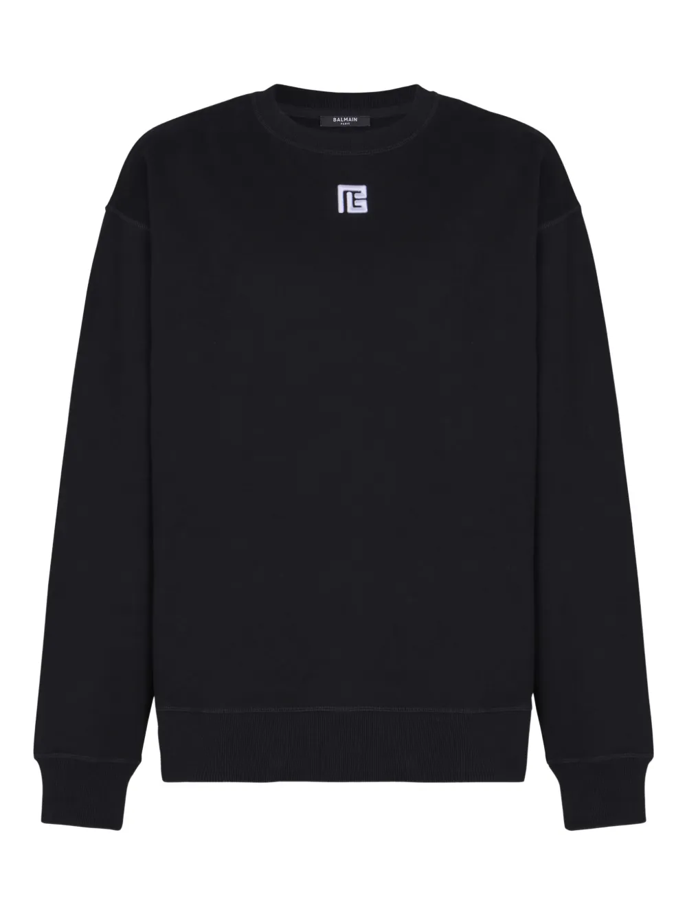 Balmain Cotton Sweatshirt With Pb Embroidery - Nero
