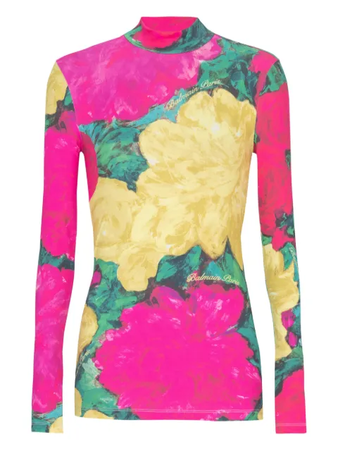 Balmain rose-print turtleneck top