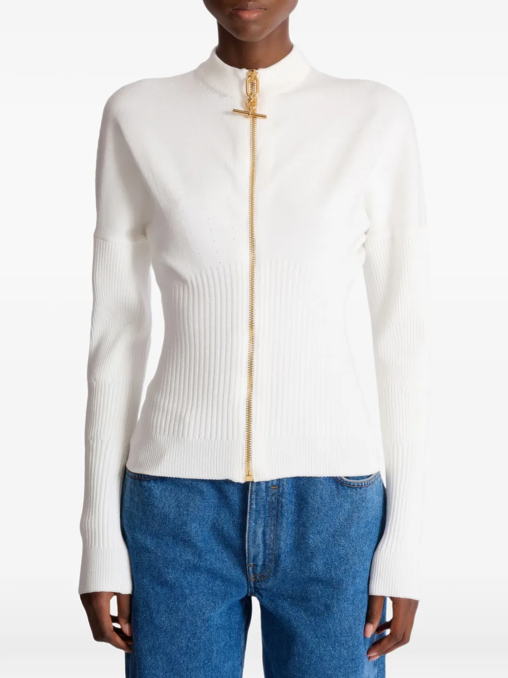  Balmain Zip-up Knitted Cardigan - White 