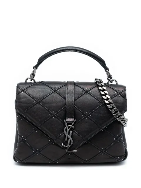 Saint Laurent Pre-Owned 2017 Medium Quilted Diamond Iridescent Calfskin Monogram Studded College satchel