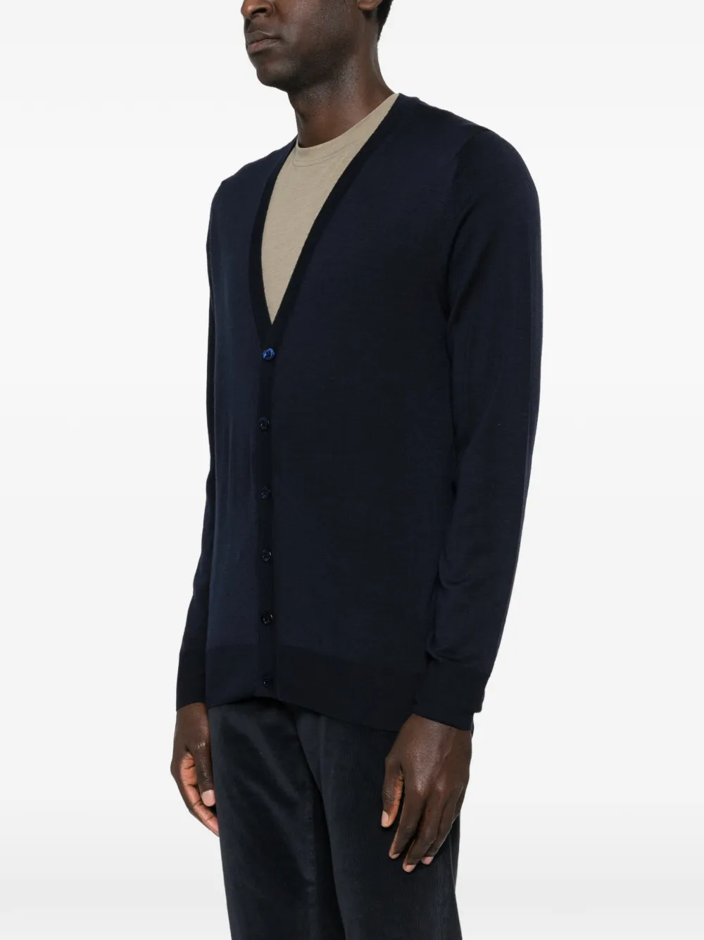  Canali Button V-neck Cardigan - Blue 