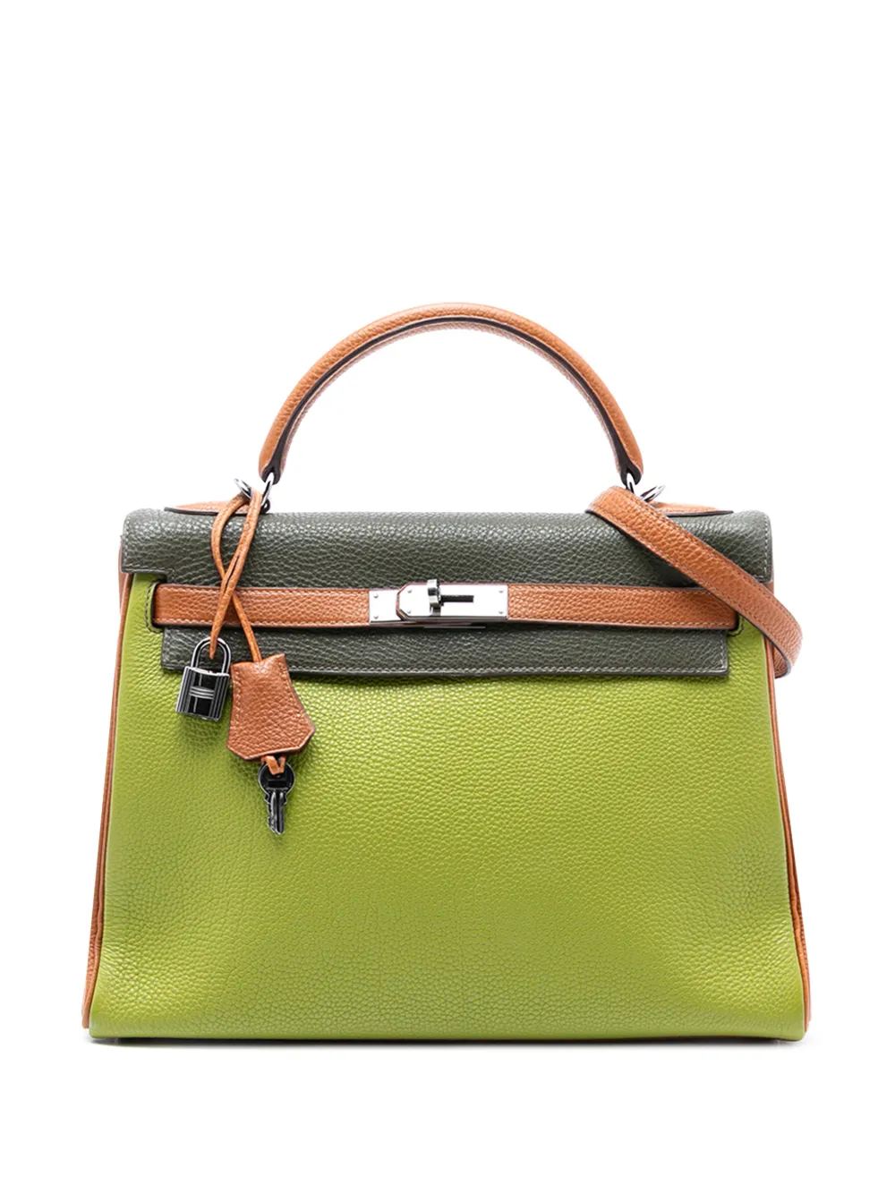 Hermès Pre-Owned 2005 Tricolor Togo Kelly II Retourne 32 satchel | Green | Image 1