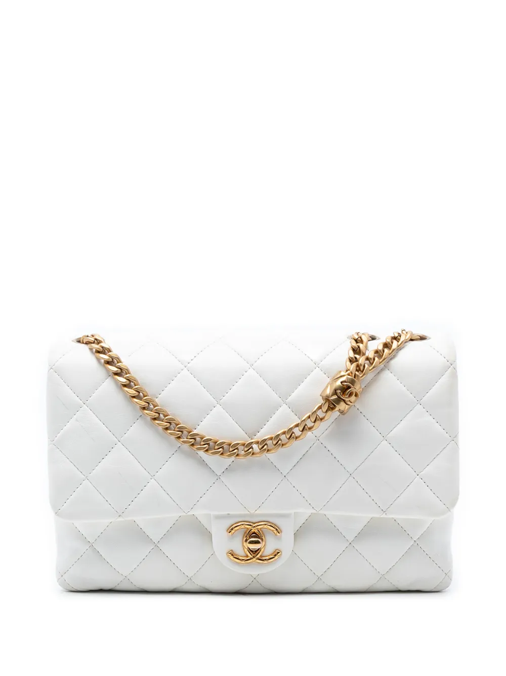 CHANEL Pre-Owned 2021-2025 Medium Quilted Lambskin CC Single Flap crossbody bag - Bianco