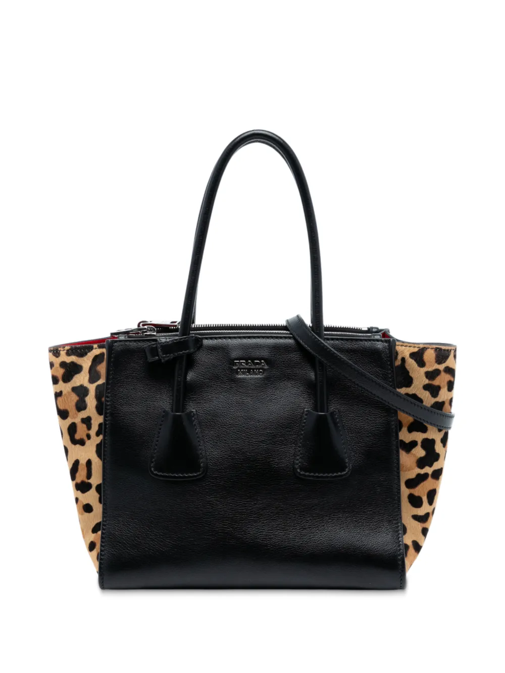 Pre-owned Prada 2000-2025 Glace Calf Ponyhair Twin Pocket Satchel In Black