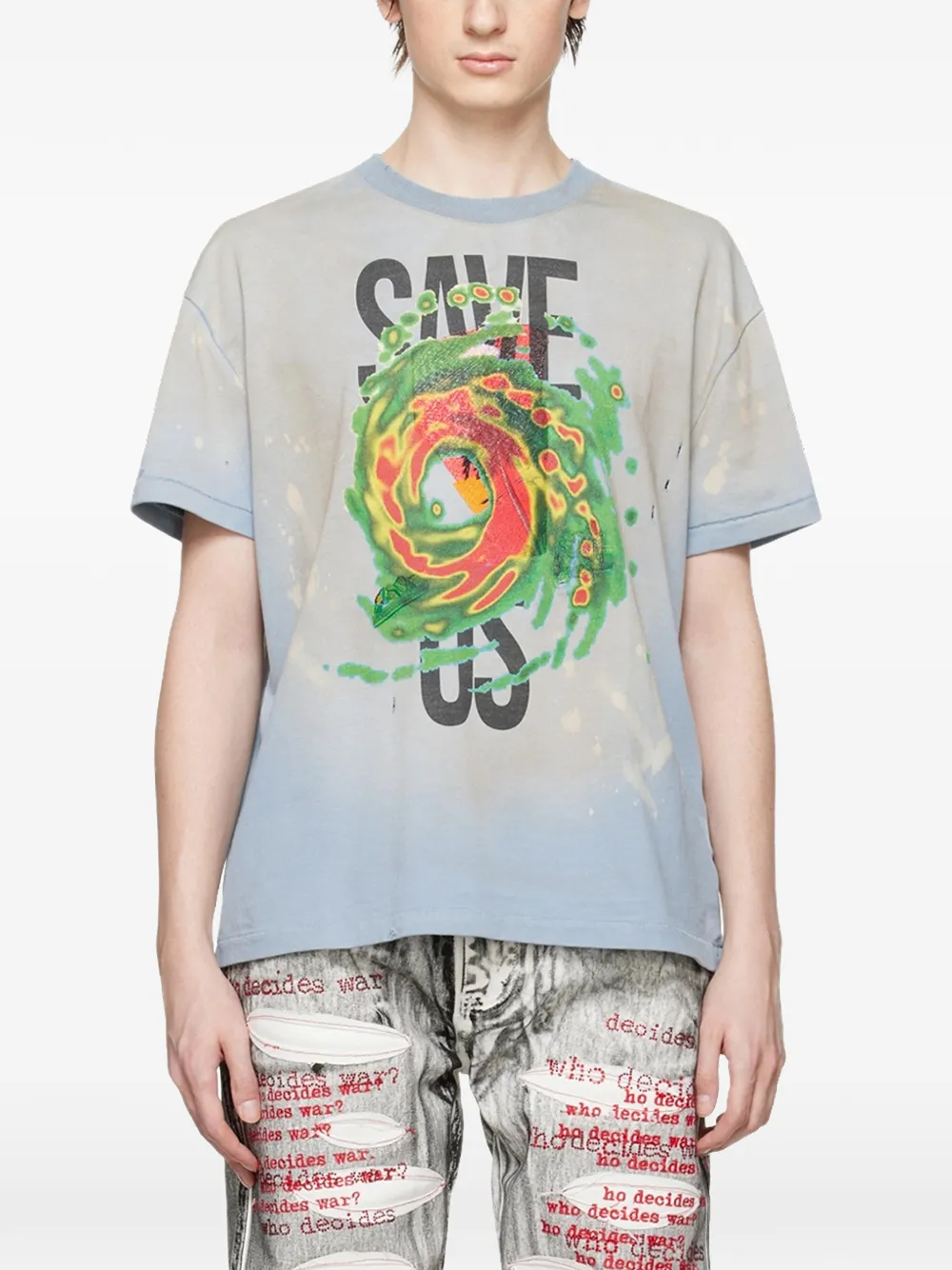 Who Decides War T-shirt Save Us con stampa - Blu