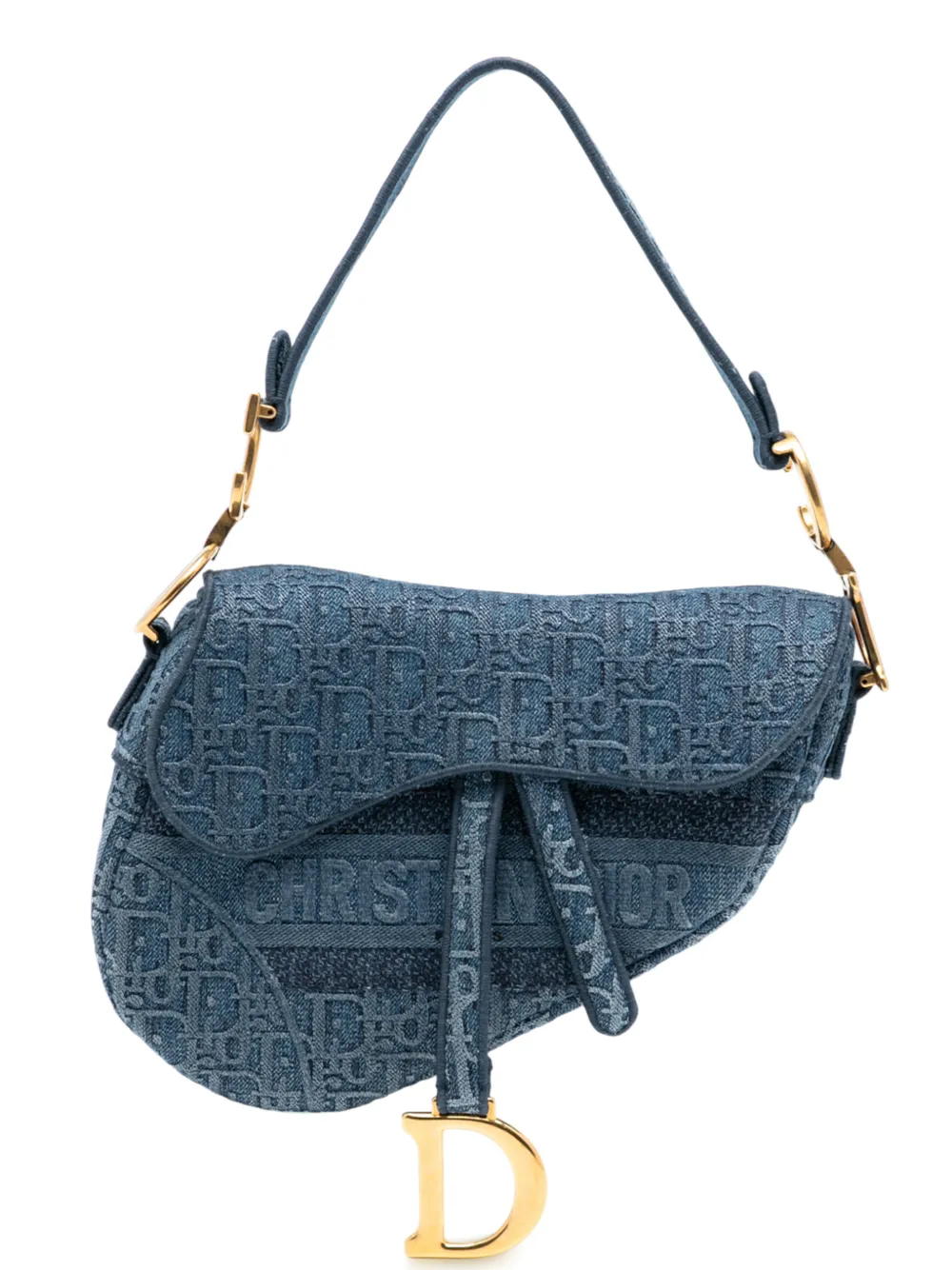 Christian Dior Pre-Owned 2019 Oblique Embroidered Denim Saddle Bag shoulder bag - Blu