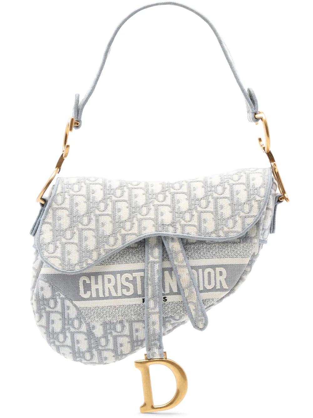 Christian Dior Pre-Owned 2021 Oblique Embroidered Canvas Saddle Bag shoulder bag - Grigio
