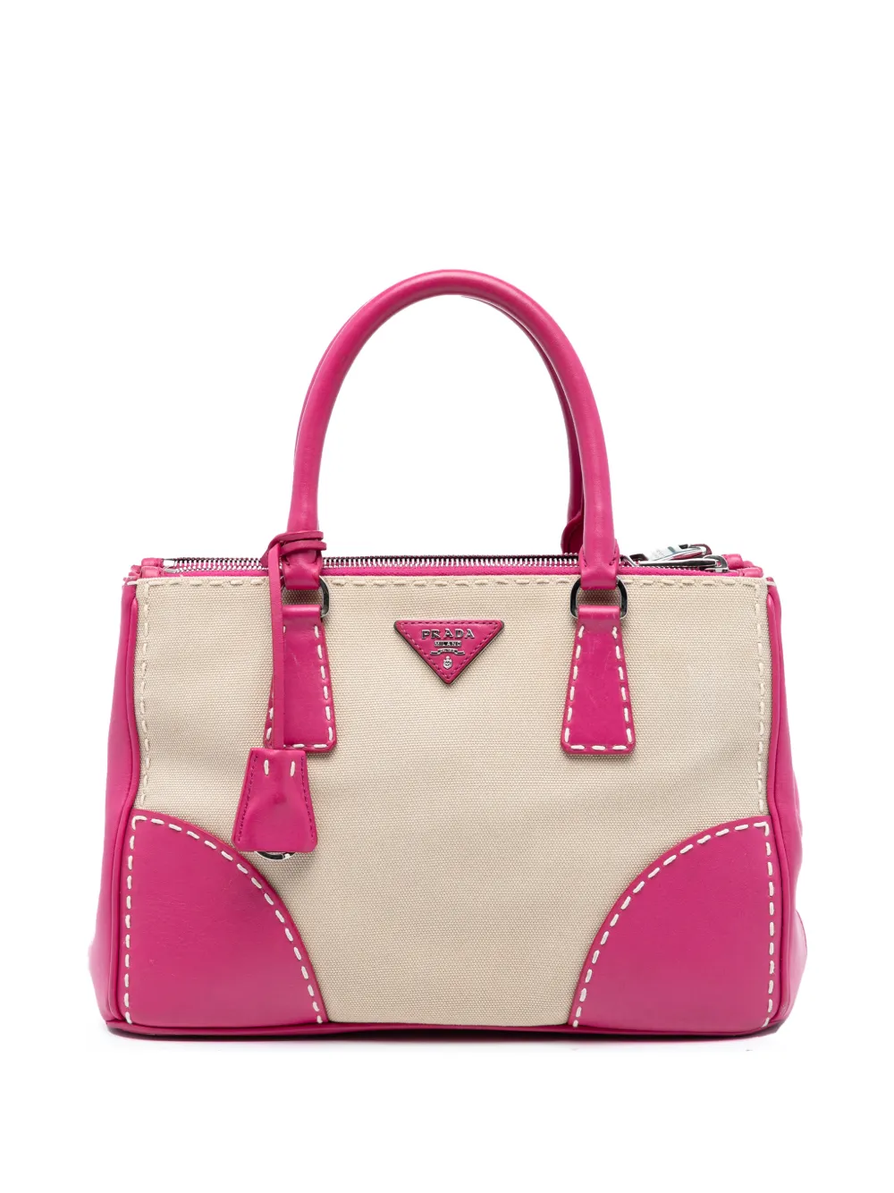 Prada Pre-Owned 2000-2025 Small Canvas and City Calf Hand Stitched Galleria Double Zip satchel - Marrone