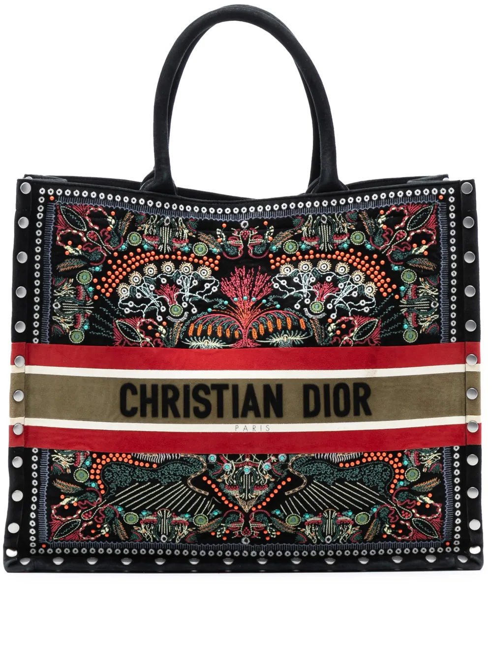 Christian Dior Pre-Owned 2020 Large Studded Embroidered Velvet Heart Lights Book tote bag - Nero
