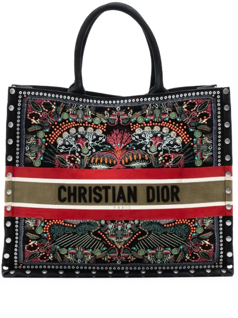 Christian Dior Pre-Owned 2020 Large Studded Embroidered Velvet Heart Lights Book tote bag
