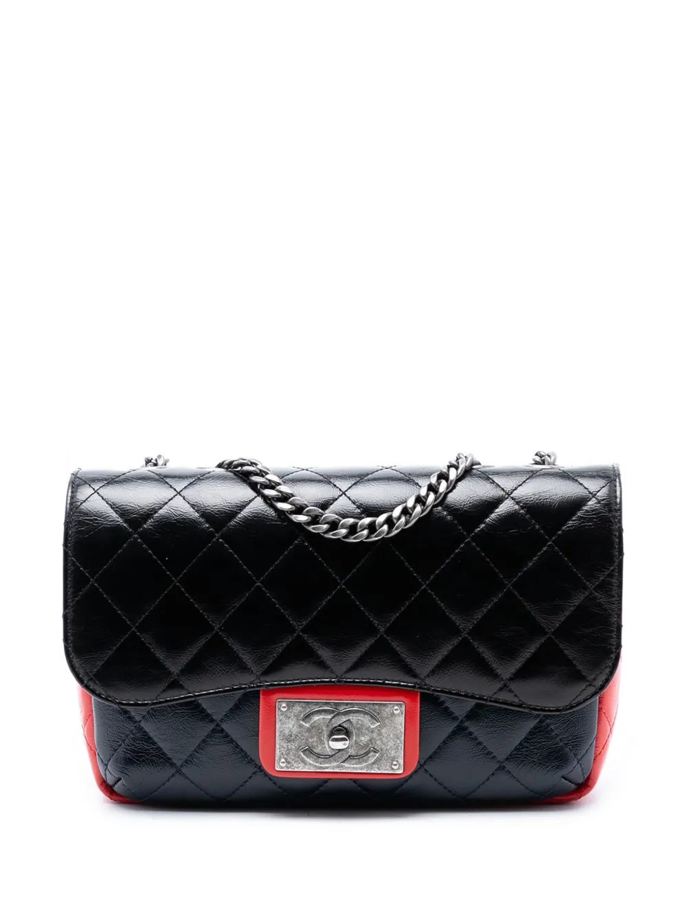 CHANEL Pre-Owned 2015-2016 Medium Tricolor Quilted Glazed Calfskin CC Plate Flap crossbody bag - Schwarz