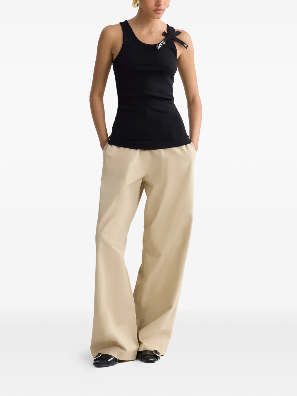 Elasticated-Waist Buttoned Palazzo Pants