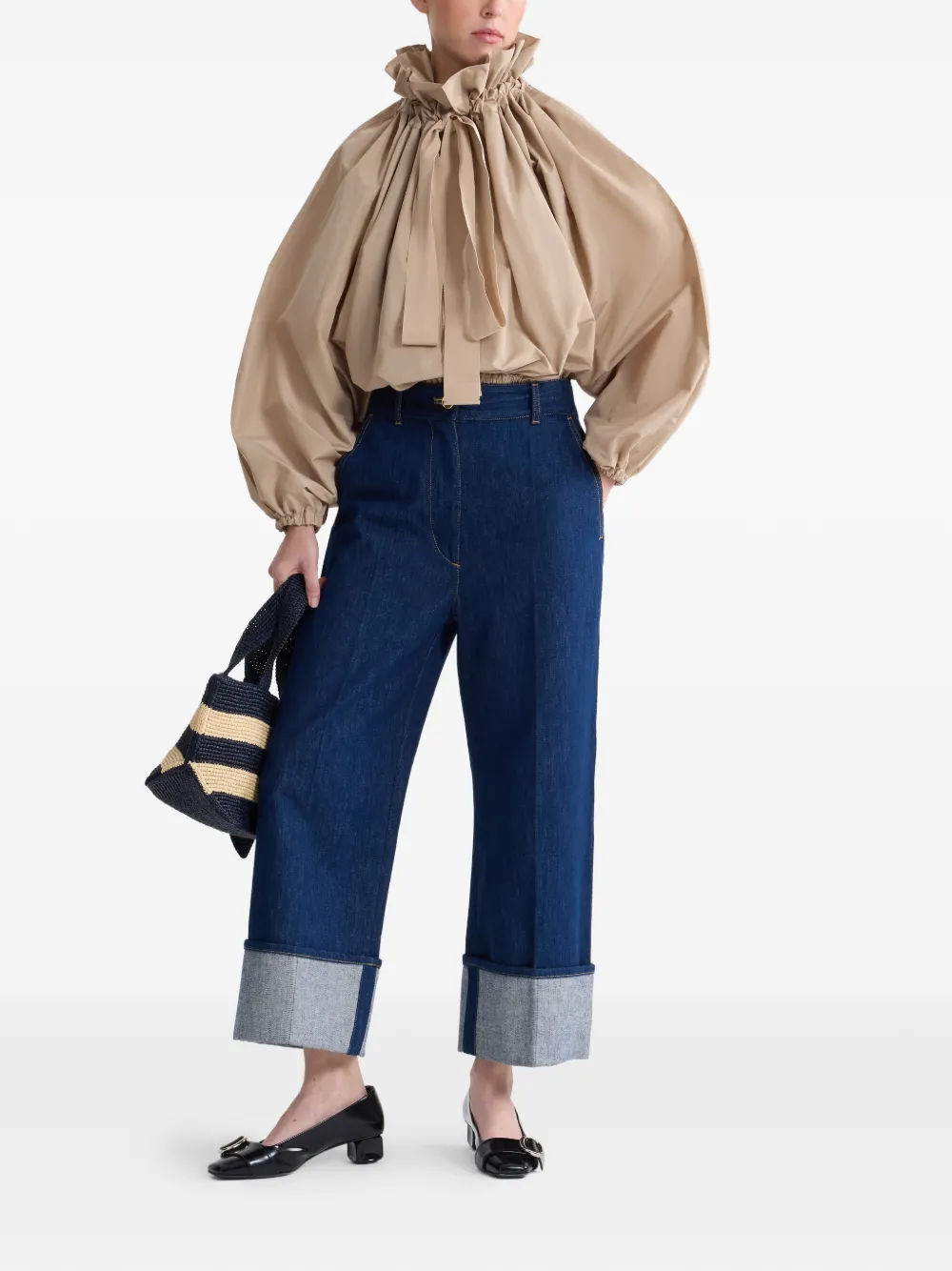  Patou Ruffled Tie-neck Top - Neutrals 