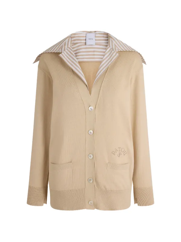 Patou Poplin-collar Cardigan in Neutrals