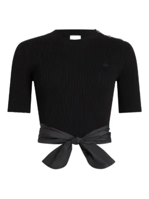 Patou Striped bow-detail Knitted T-shirt | Black | FARFETCH