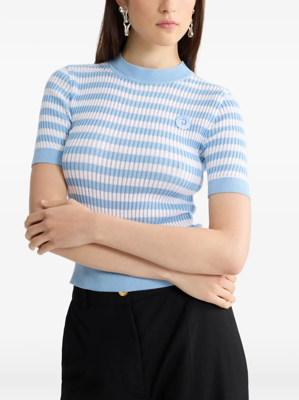 Patou Geribbelde gestreepte top Blauw