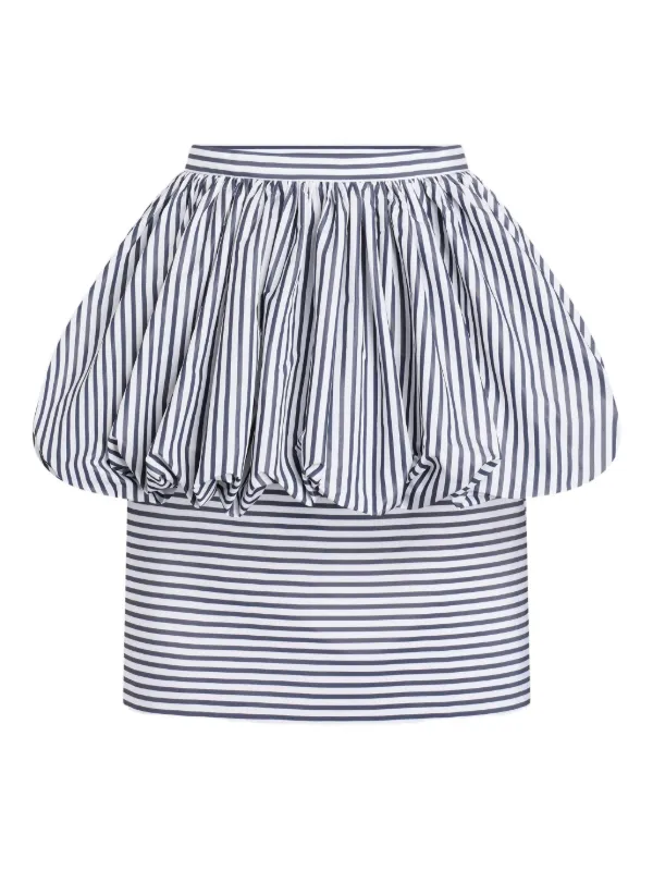 Patou Striped Peplum Mini Fitted Skirt in White