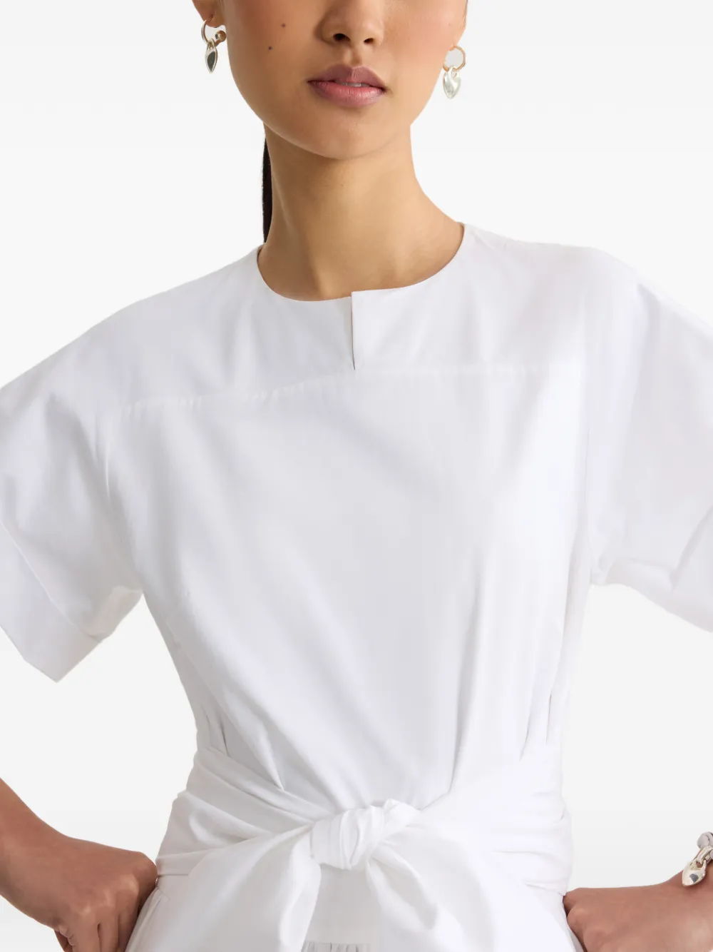Patou Geknoopte midi-jurk met korte mouwen Wit