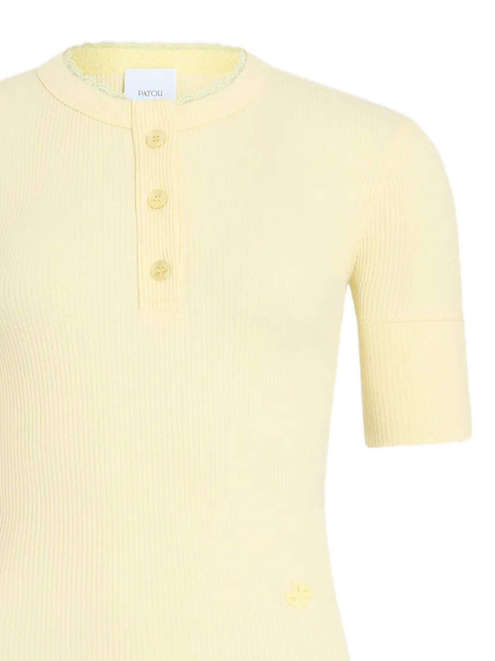 Patou Geribbeld T-shirt met knopen Geel