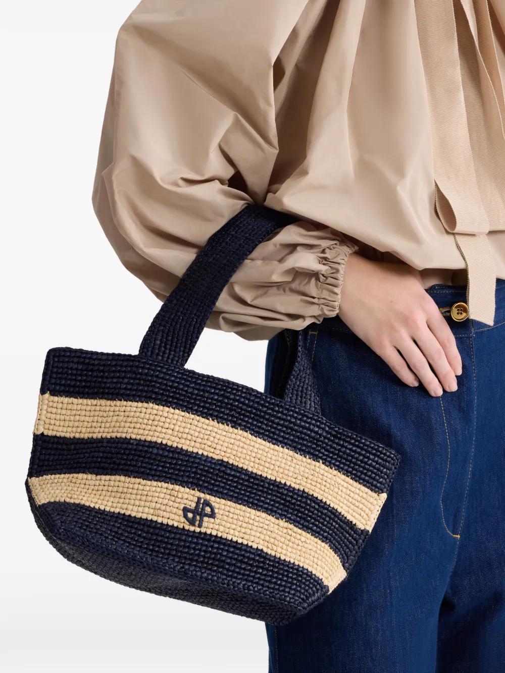 Patou PM Trapeze gestreepte shopper Blauw