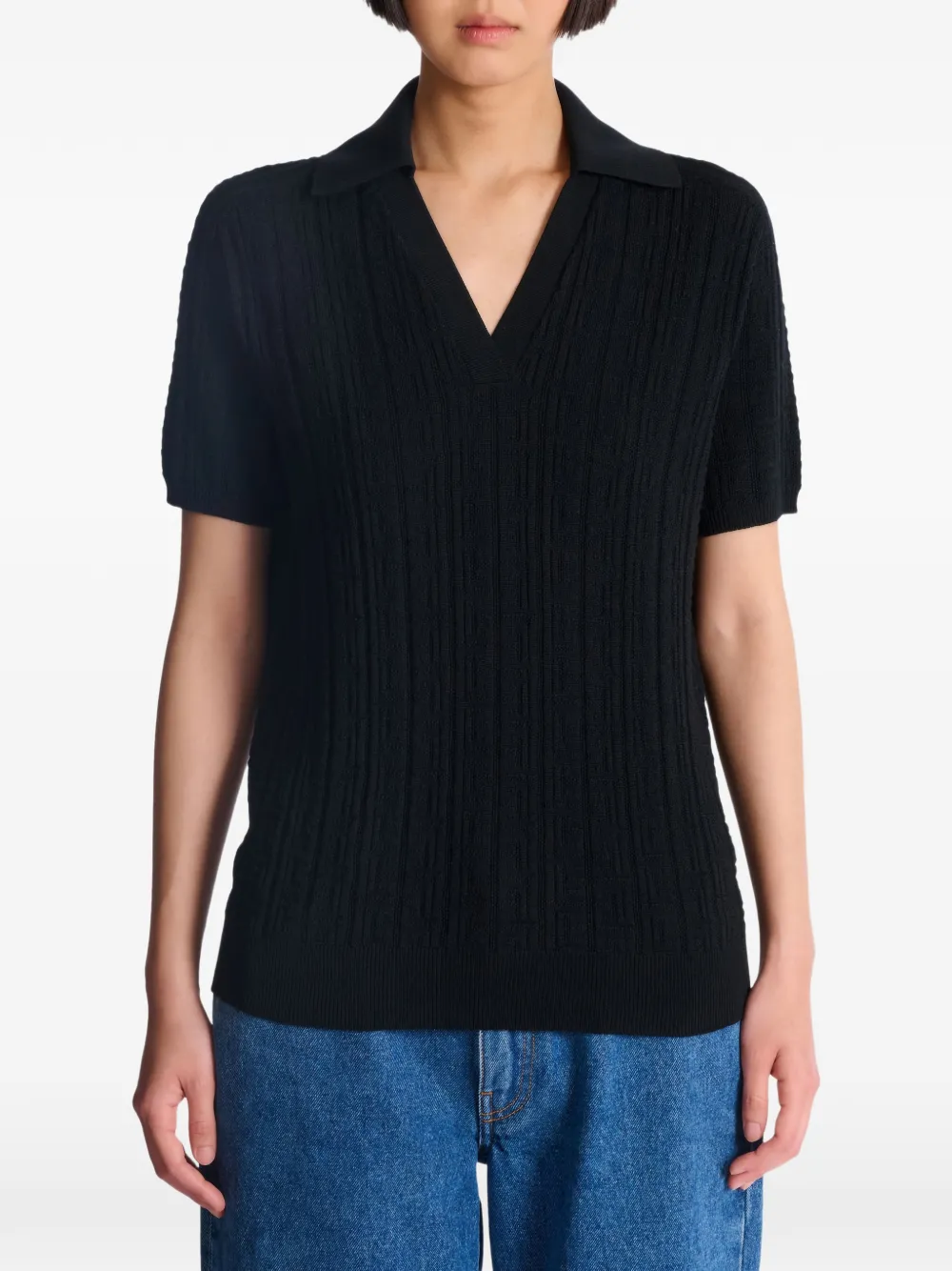  Balmain Monogram-jacquard Knitted Top - Black 