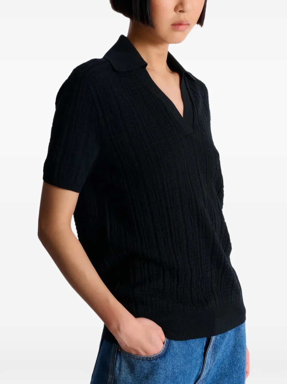  Balmain Monogram-jacquard Knitted Top - Black 