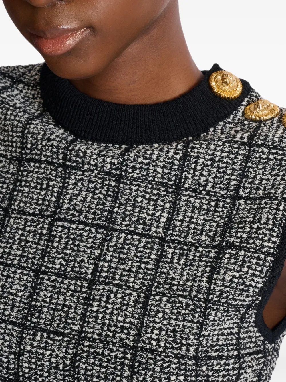 Balmain Tweed top met knoop aan de zijkant Grijs