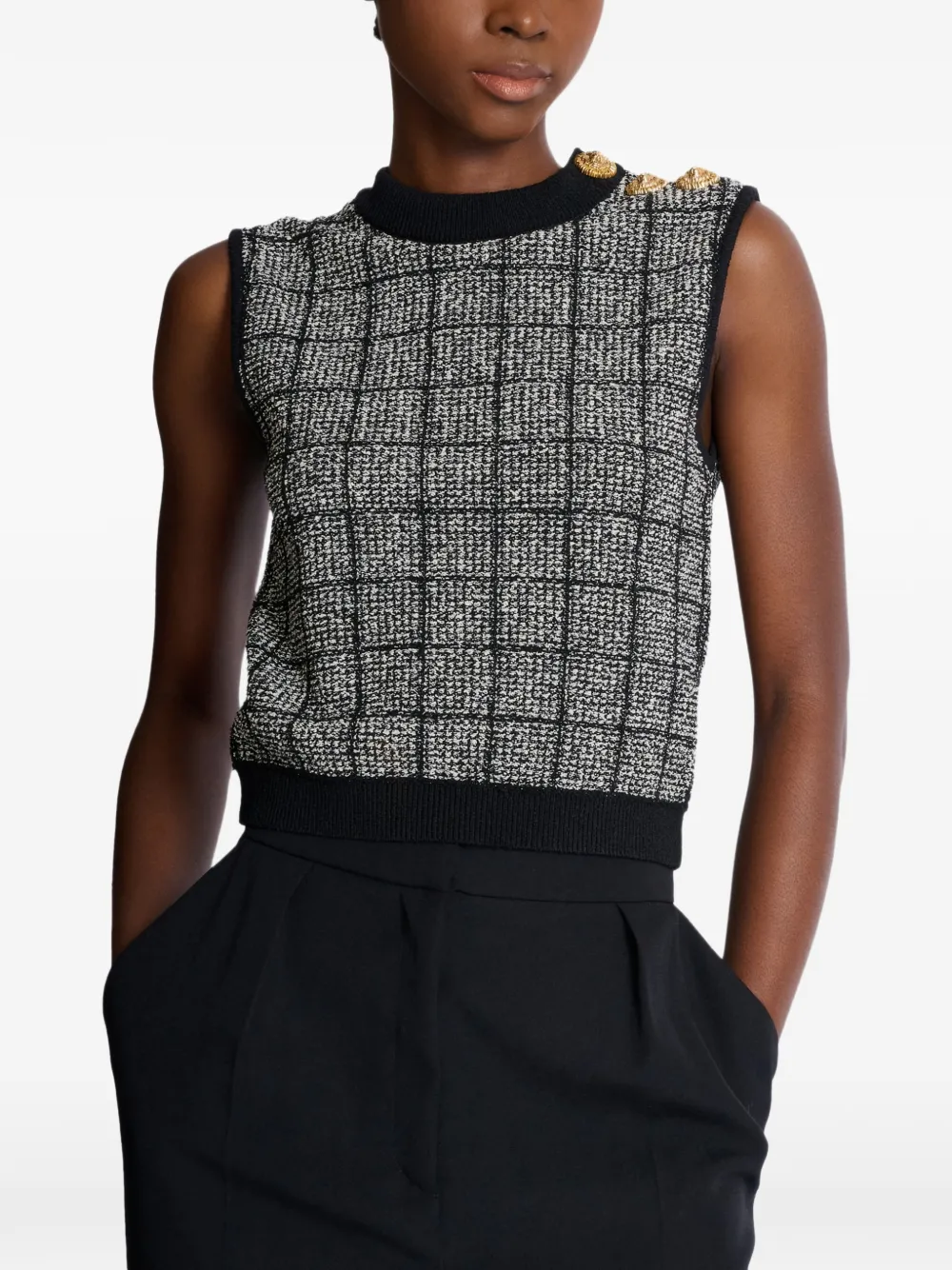  Balmain Side-button Tweed Top - Grey 