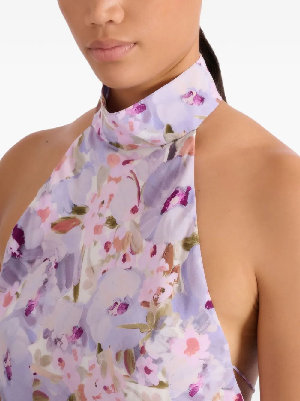 Balmain Poppy Flower jurk met halternek Paars