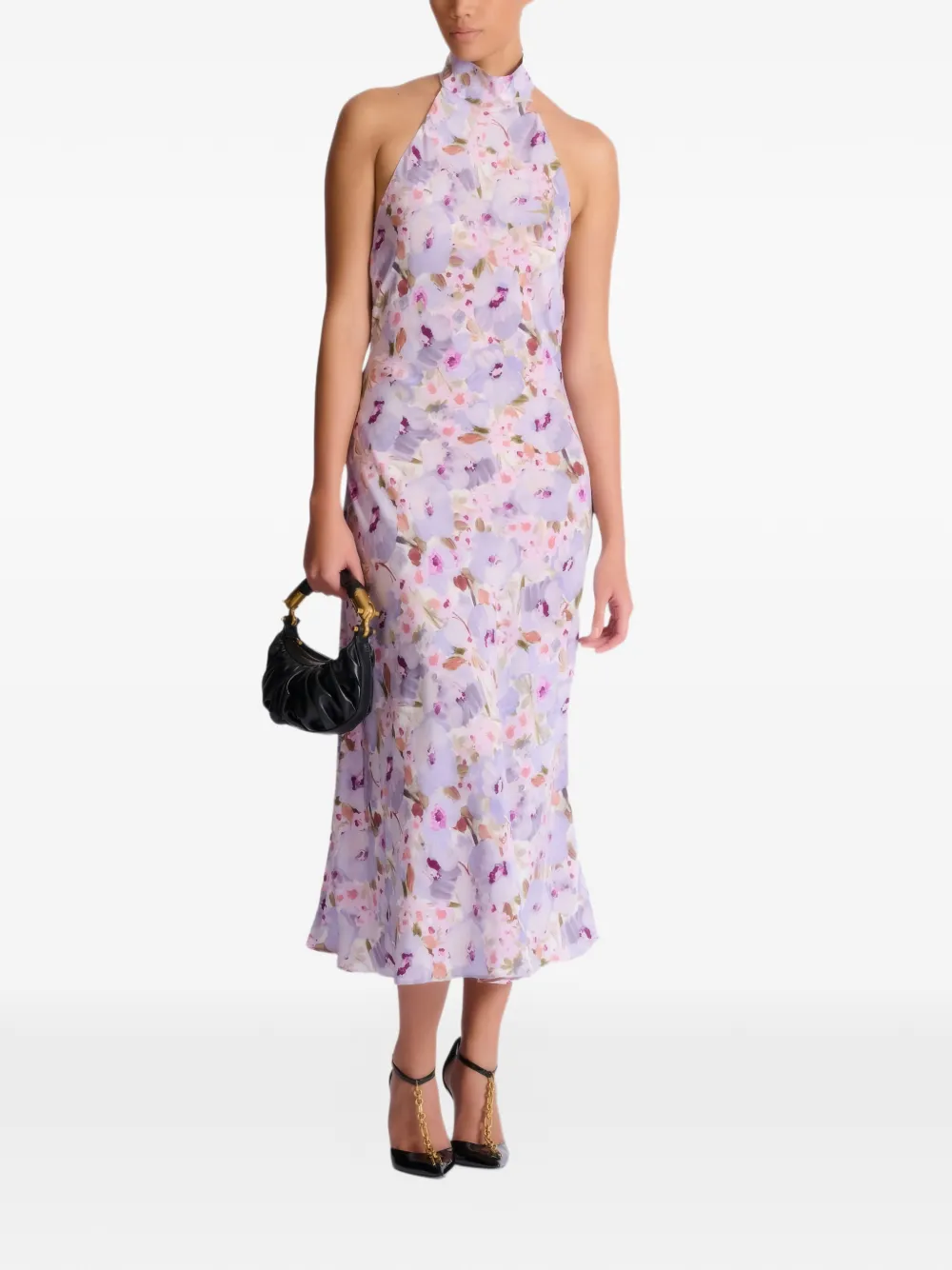 Balmain Poppy Flower halterneck dress - Paars