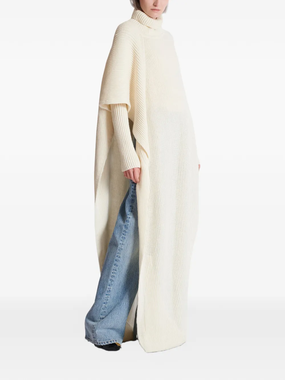  Balmain Asymmetric Knitted Cape - White 