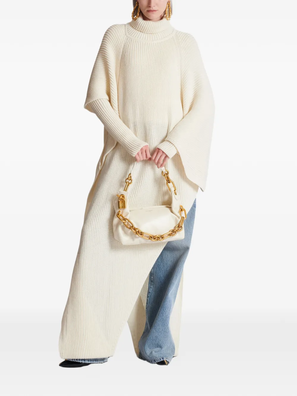  Balmain Asymmetric Knitted Cape - White 