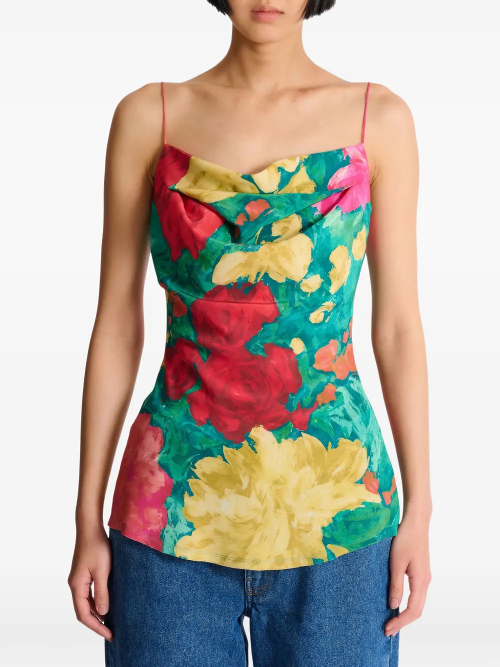  Balmain Rose-print Tank Top - Green 
