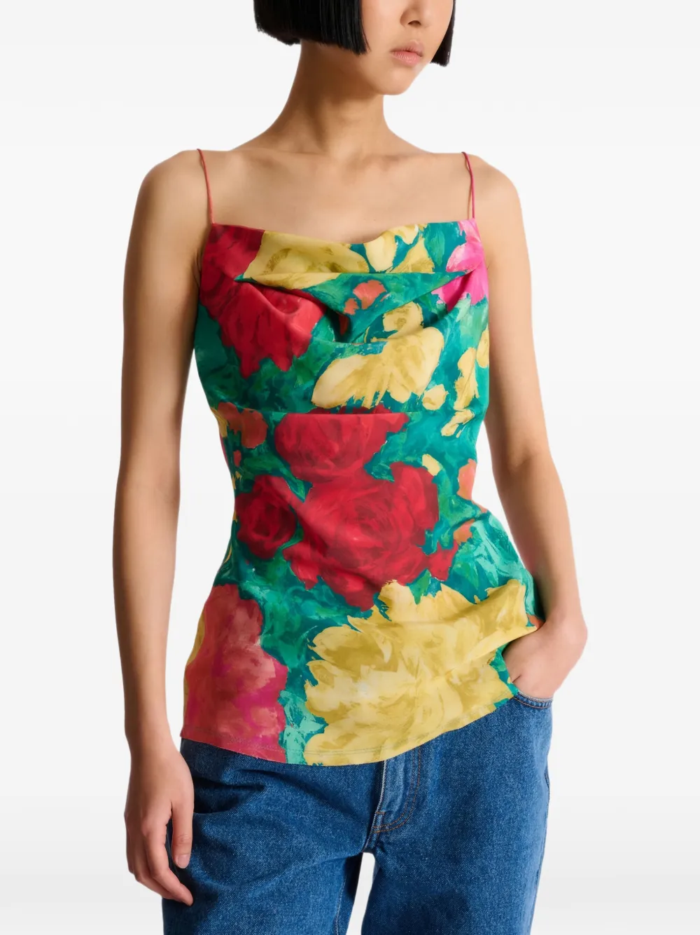  Balmain Rose-print Tank Top - Green 