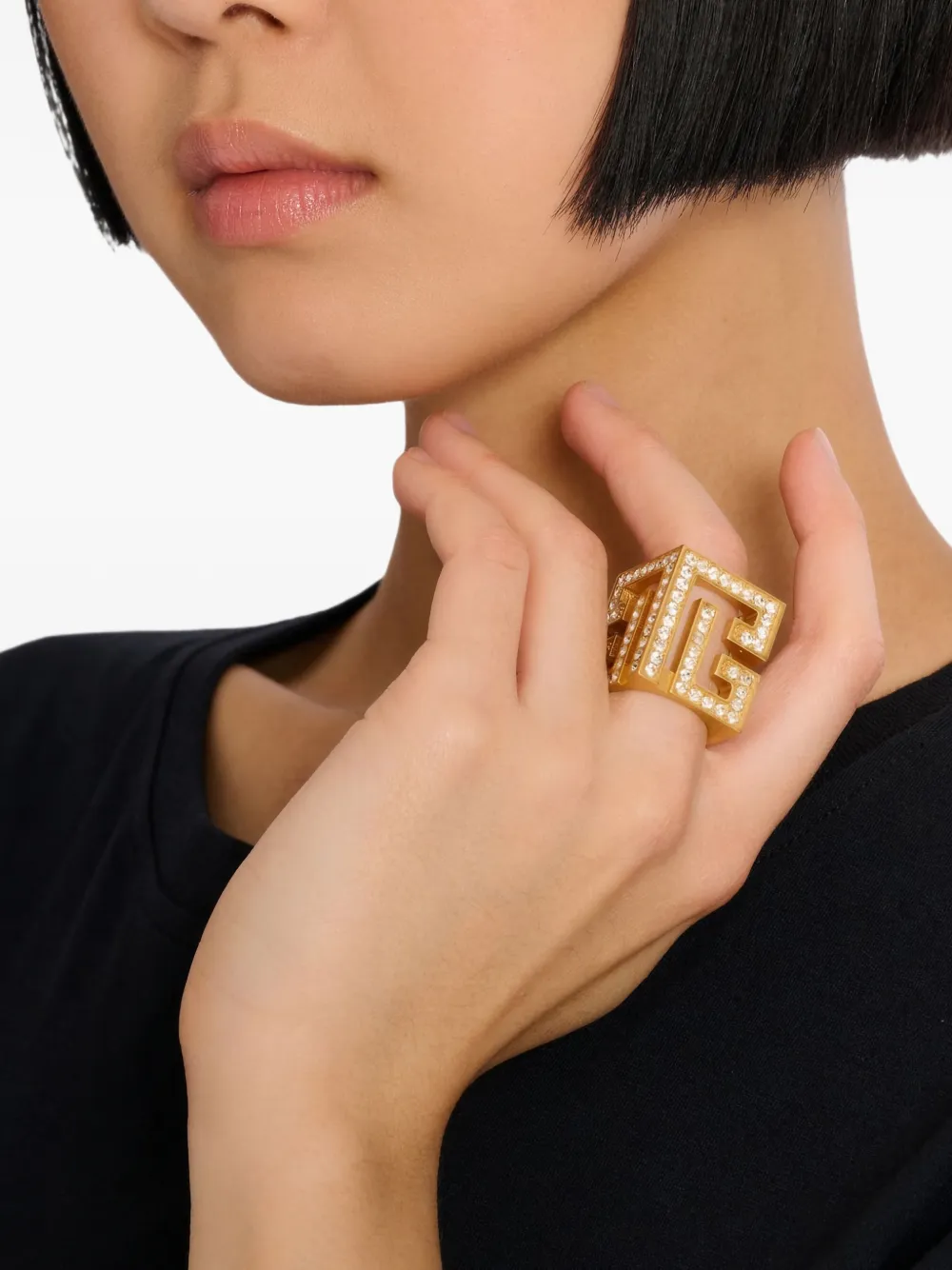 Balmain 3d rhinestone cube ring - Goud