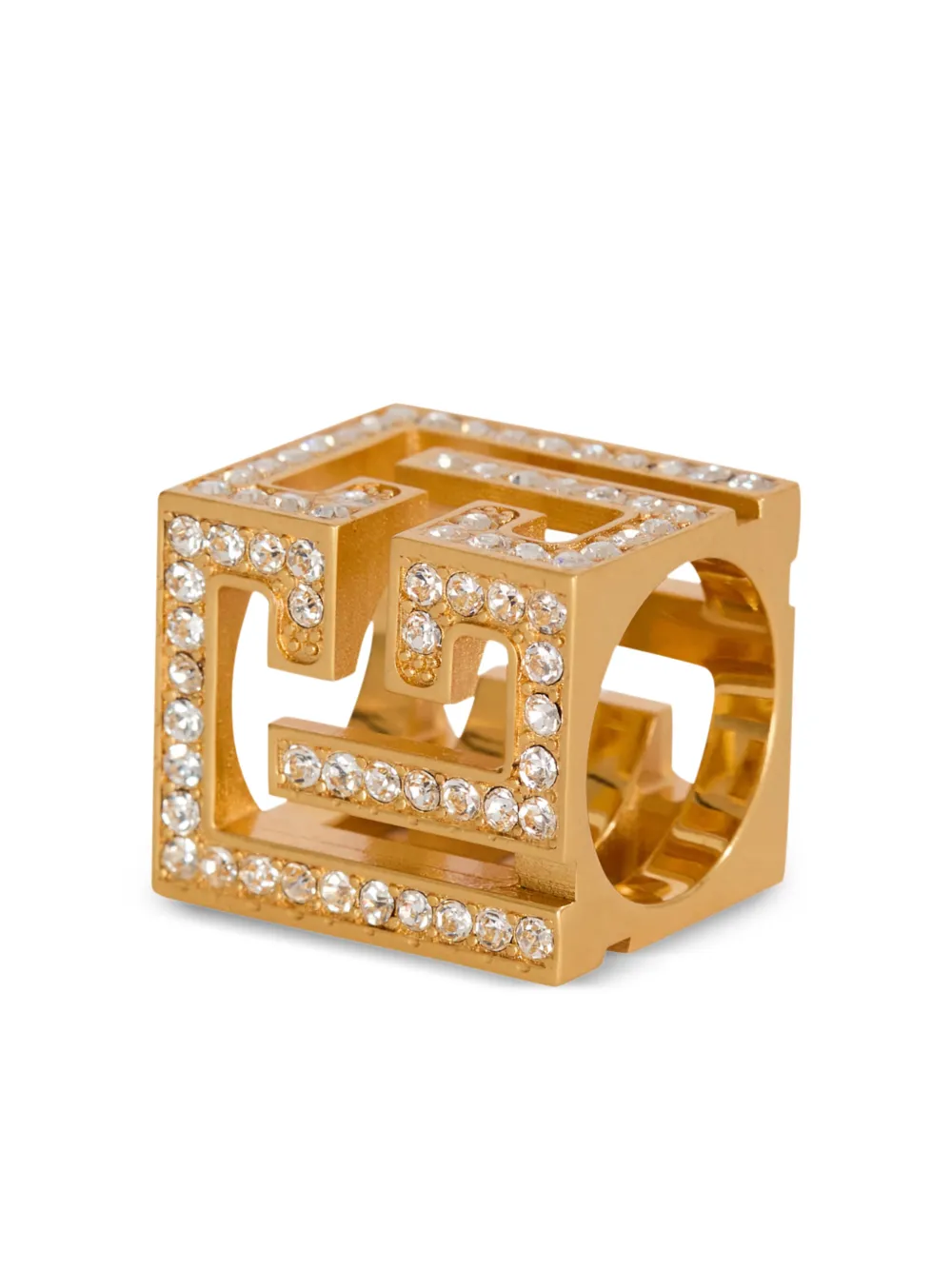  Balmain Rhinestone Cube Ring - Gold 