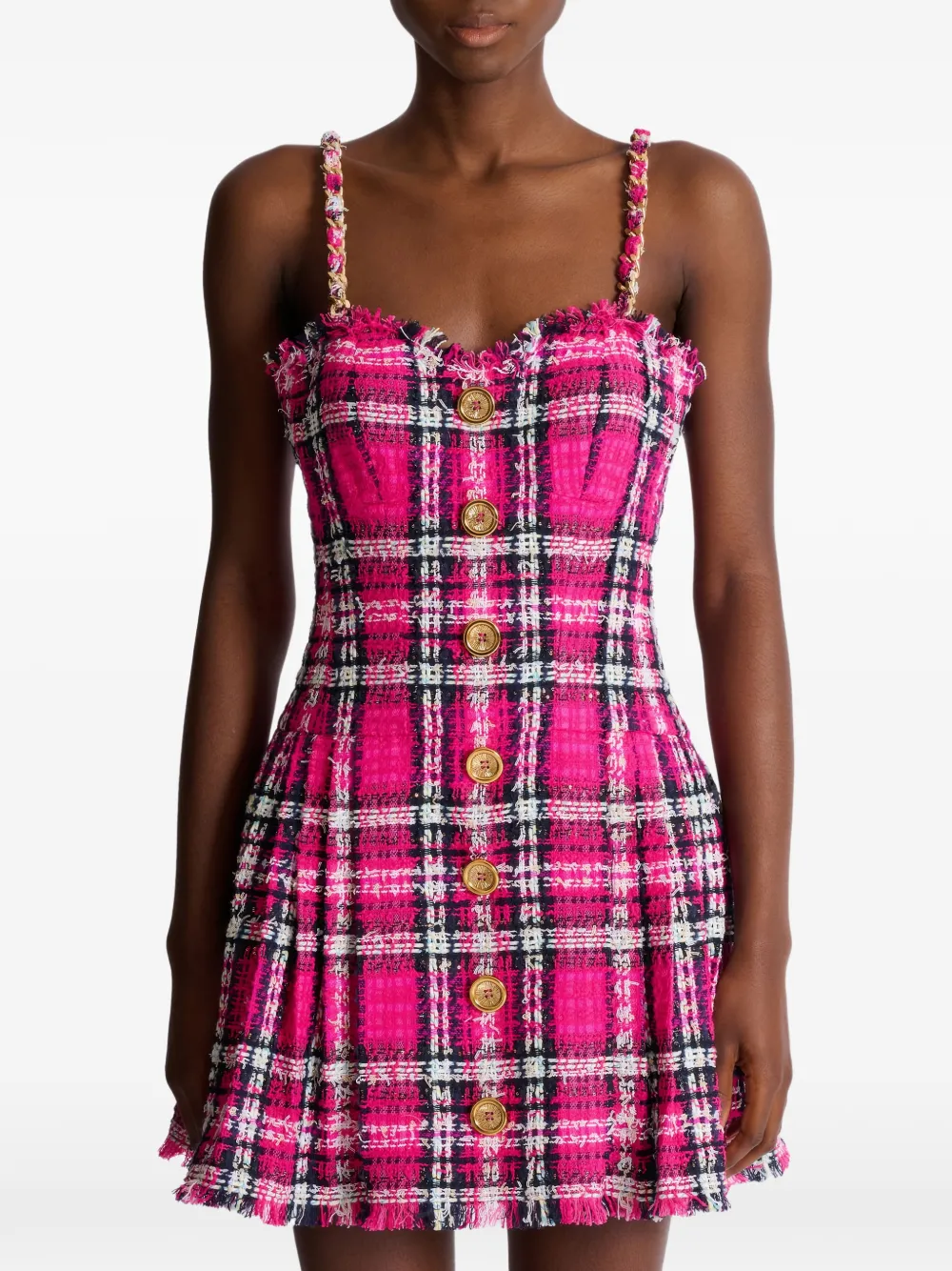 Balmain Geruite jurk met kettingbandje Roze