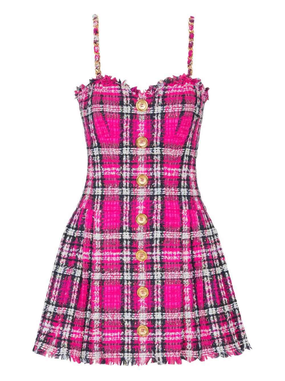 Balmain plaid-check chain-strap dress - Pink