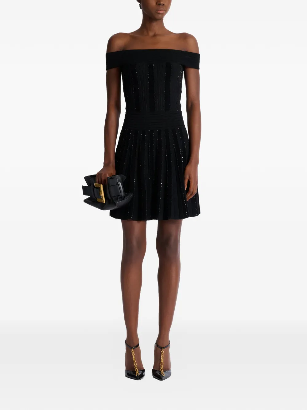 Balmain Off-shoulder jurk met glitters Zwart