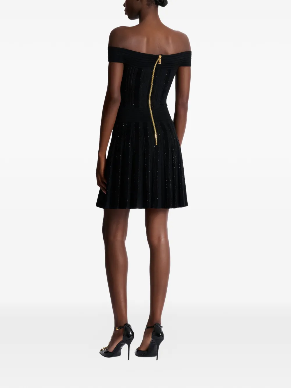 Balmain Off-shoulder jurk met glitters Zwart