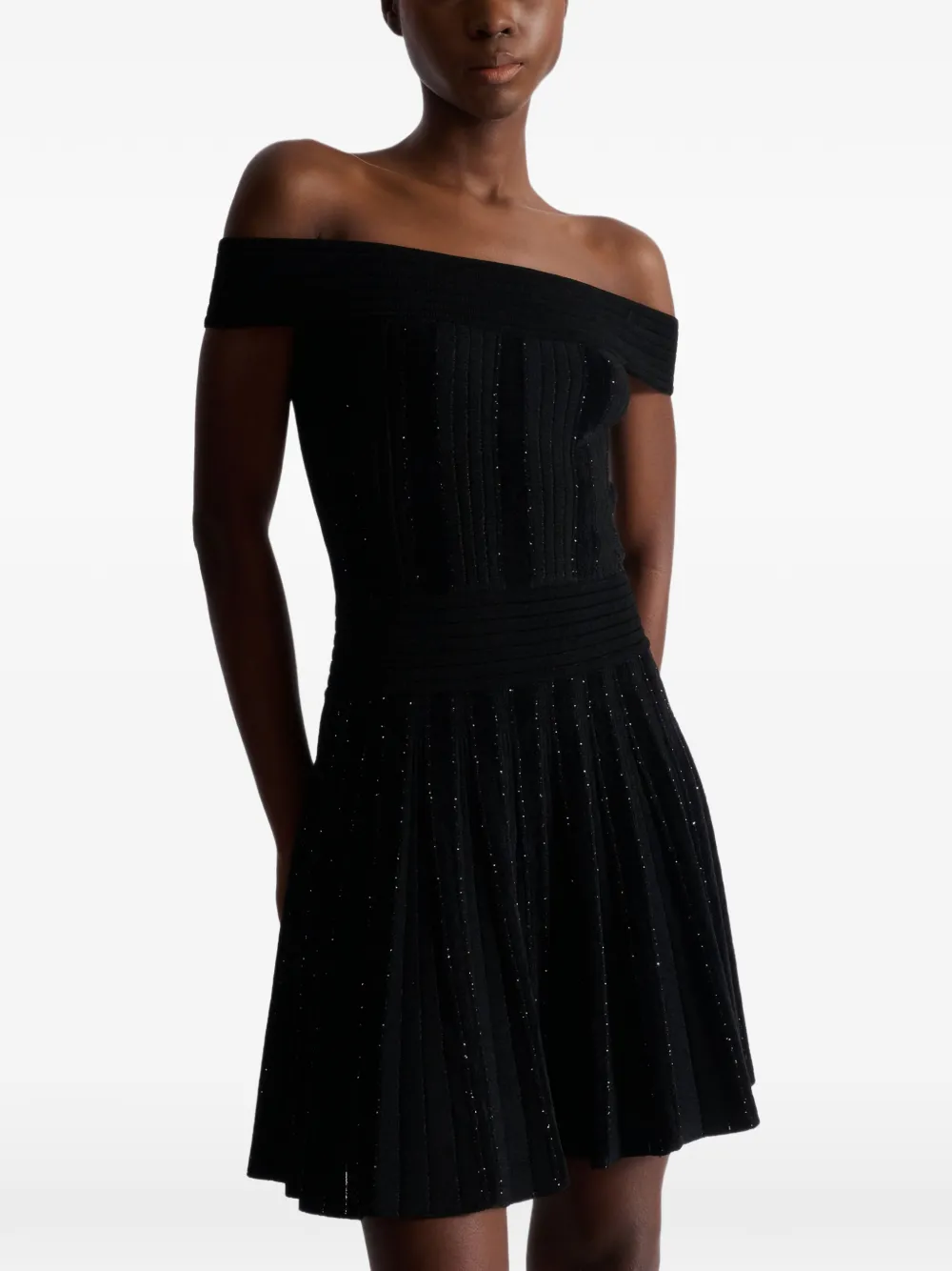 Balmain Off-shoulder jurk met glitters Zwart