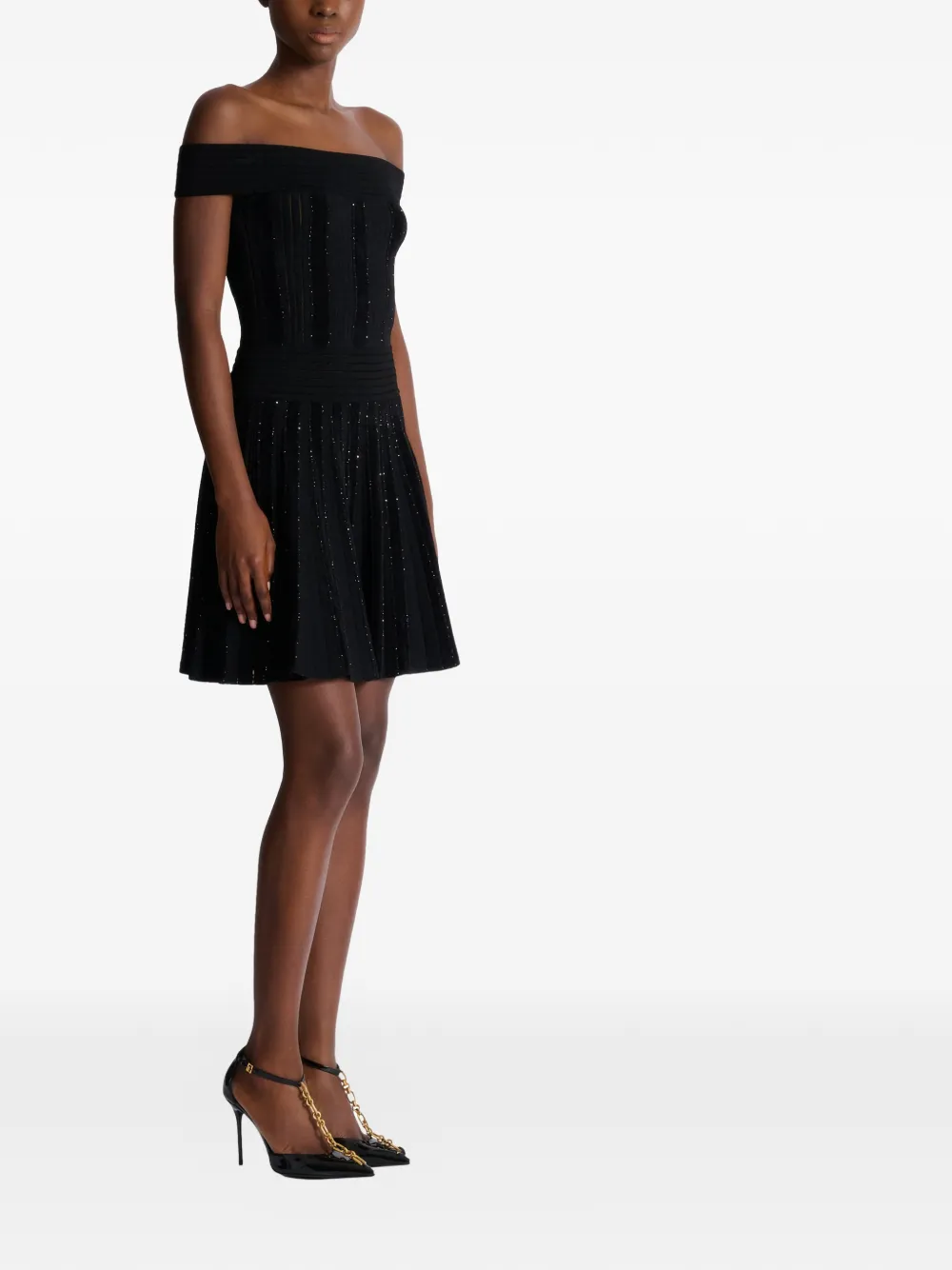 Balmain Off-shoulder jurk met glitters Zwart
