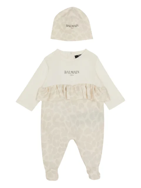 Balmain Kids ruffled leopard-print babygrow (set of two)
