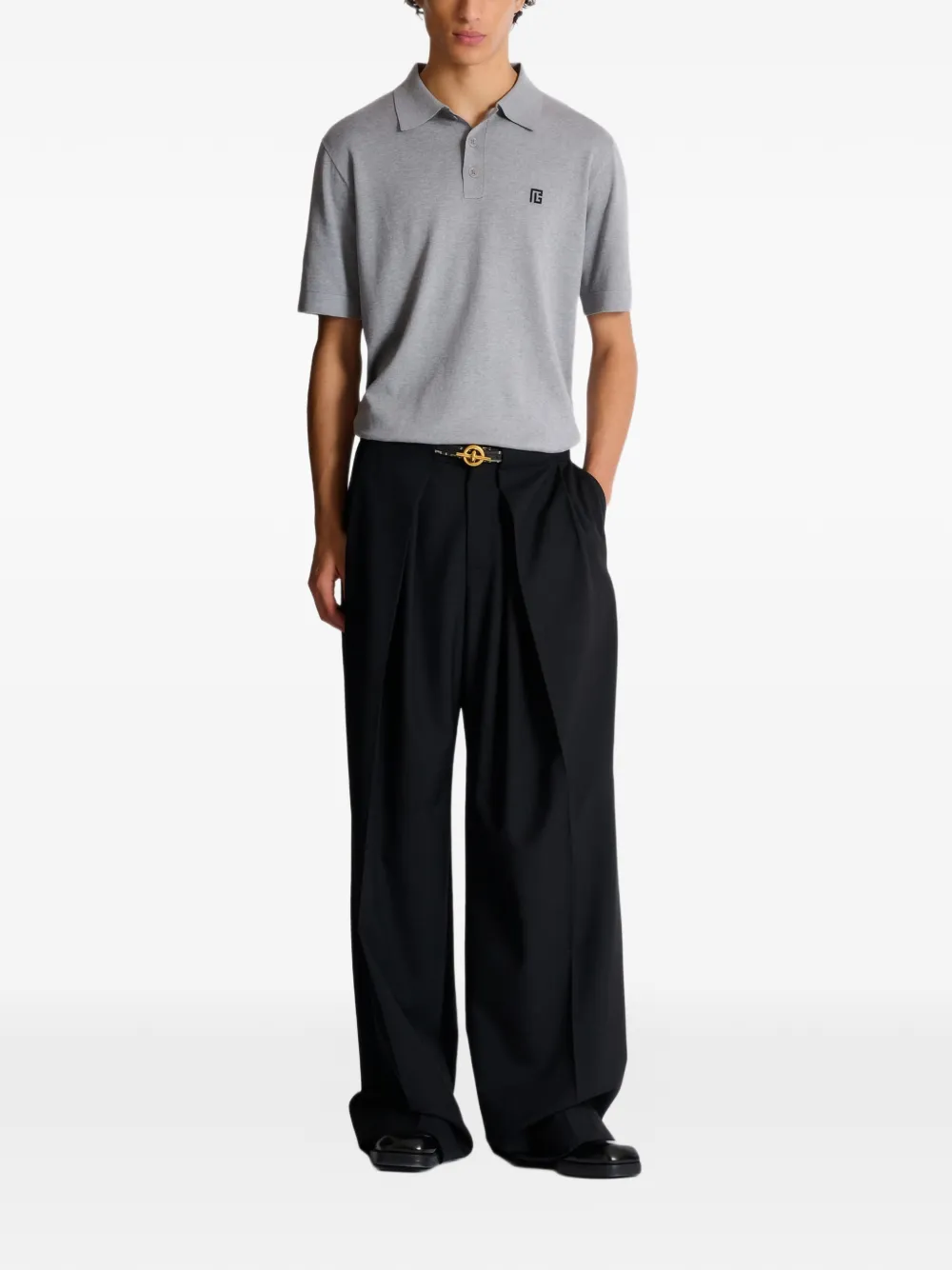 Balmain Embroidered Cotton Polo - Grijs