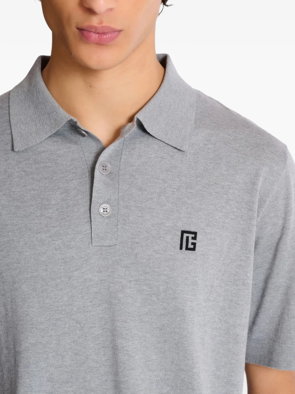 Balmain Katoenen poloshirt met geborduurd logo Grijs