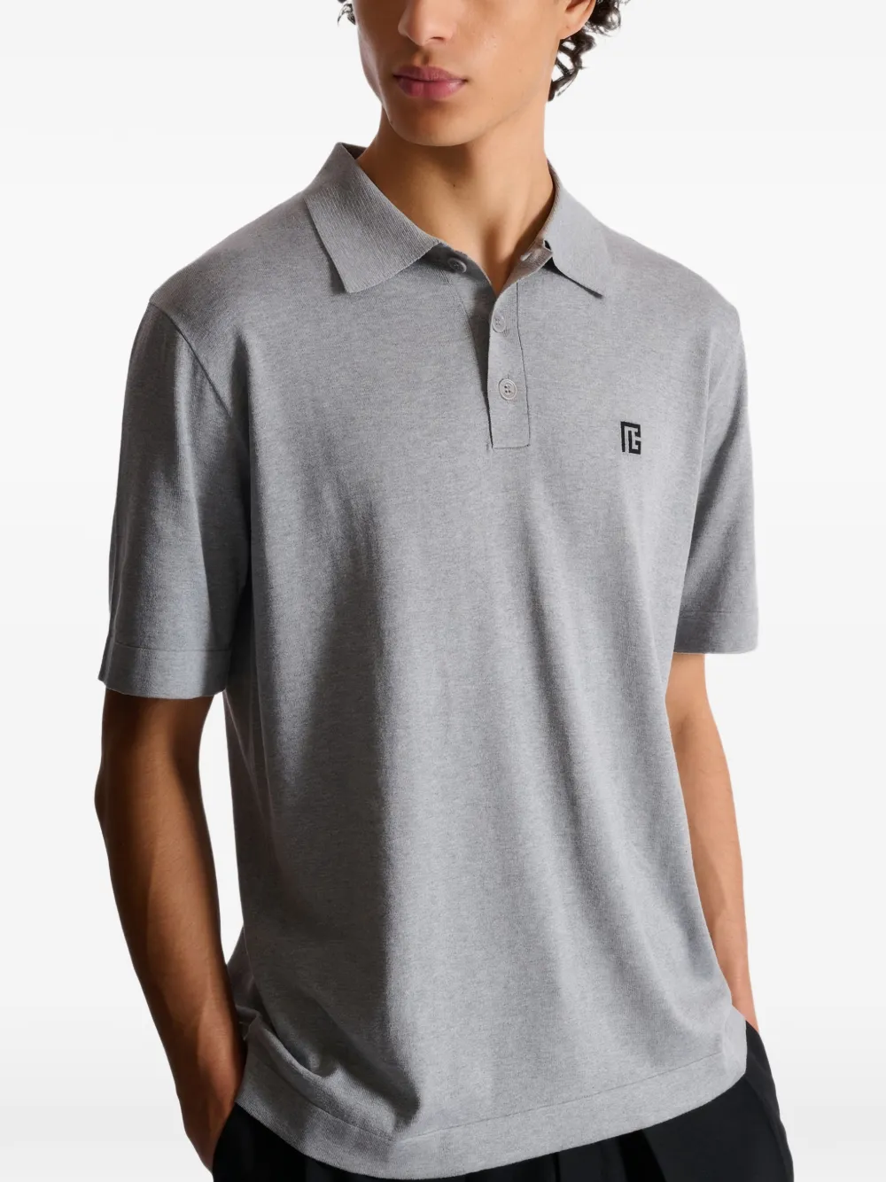 Balmain Katoenen poloshirt met geborduurd logo Grijs